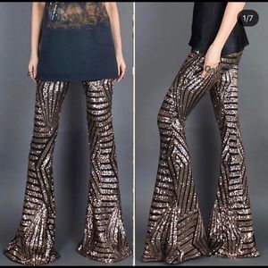 Gold sequin high waisted flares
